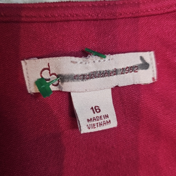 Ruby Red Lace Overlay Dress Size 16 Long Sleeve Lined A-Line Boho Holiday Party - Picture 10 of 11